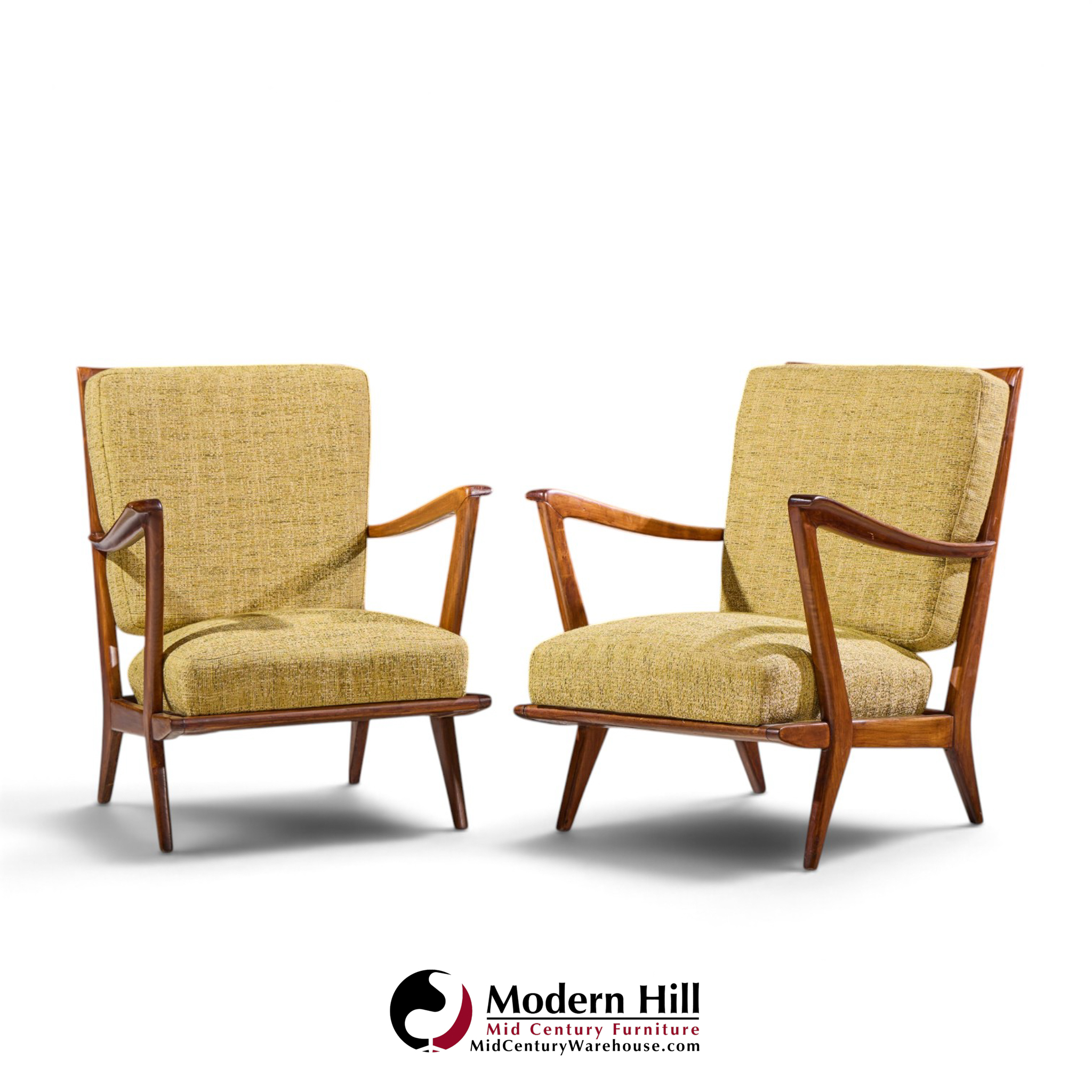 gio ponti for cassina model 516 mid century walnut lounge chairs - pair