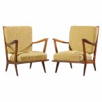 gio ponti for cassina model 516 mid century walnut lounge chairs - pair