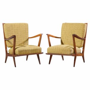 gio ponti for cassina model 516 mid century walnut lounge chairs - pair