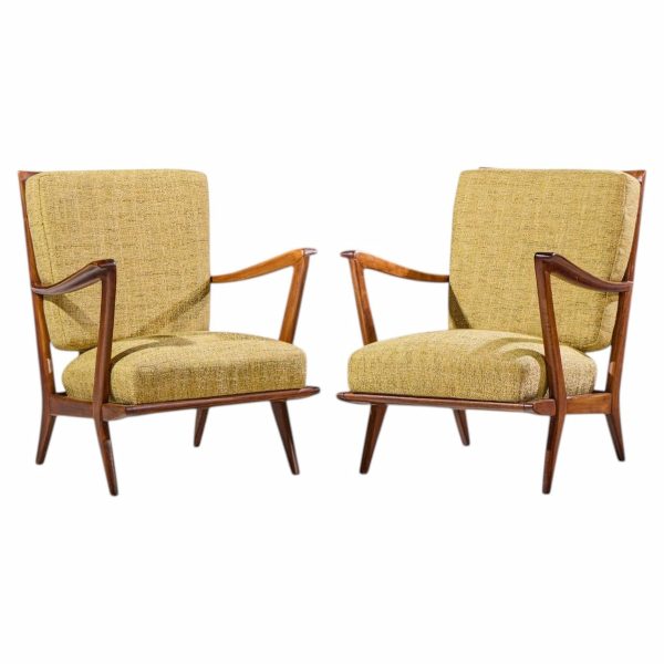 gio ponti for cassina model 516 mid century walnut lounge chairs - pair