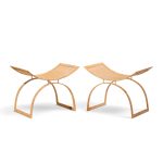 harvey probber artisan collection mid century rattan over steel stools - pair