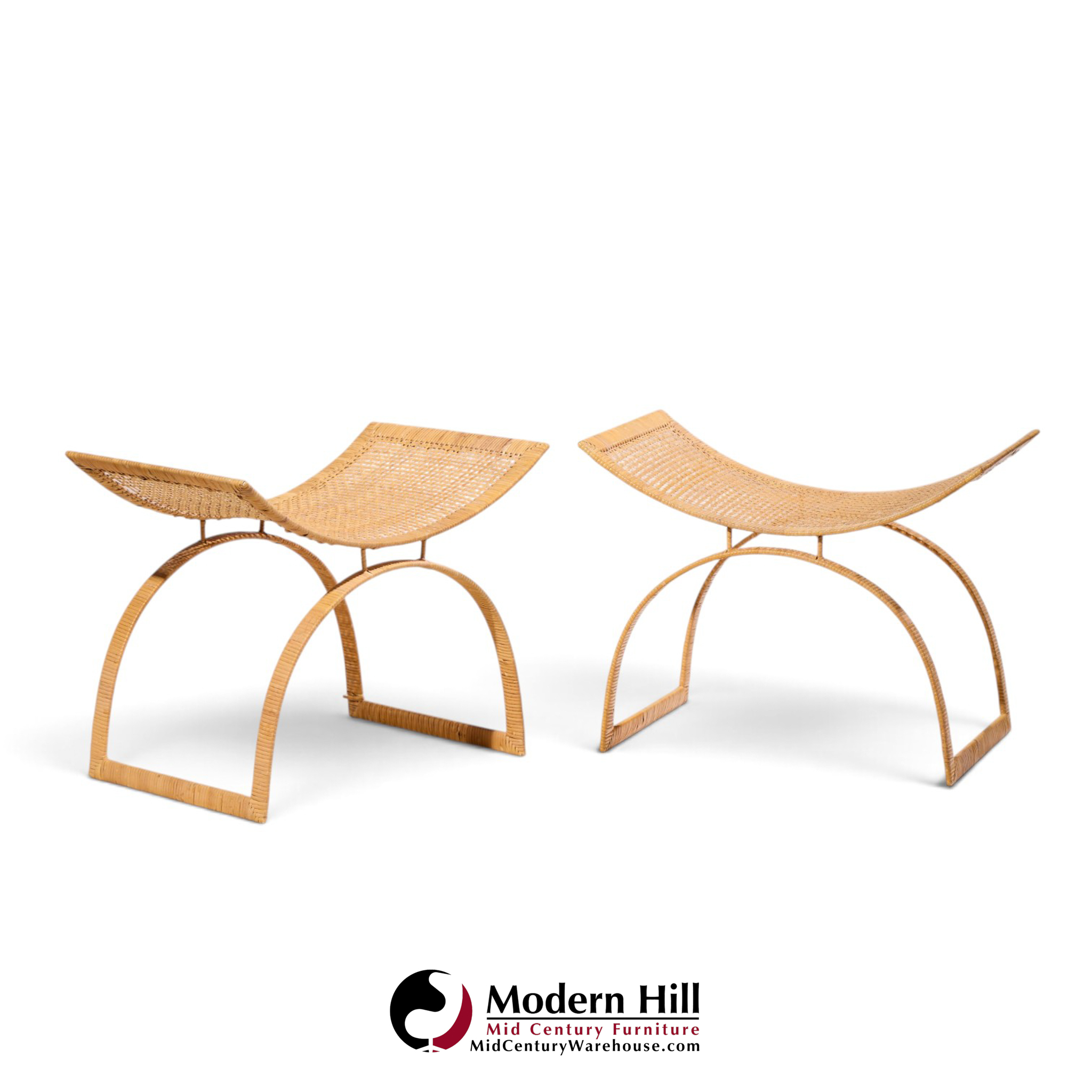 harvey probber artisan collection mid century rattan over steel stools - pair