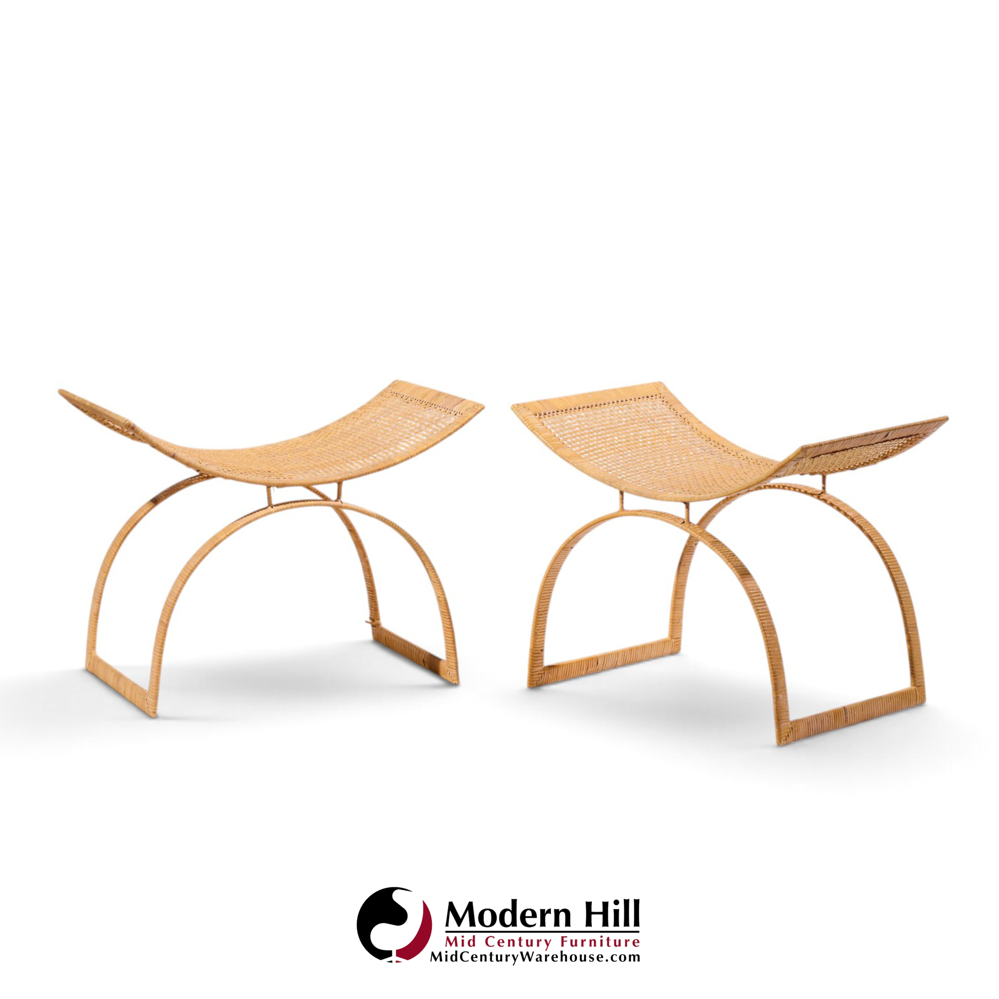 harvey probber artisan collection mid century rattan over steel stools - pair