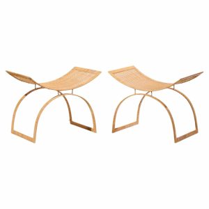 harvey probber artisan collection mid century rattan over steel stools - pair