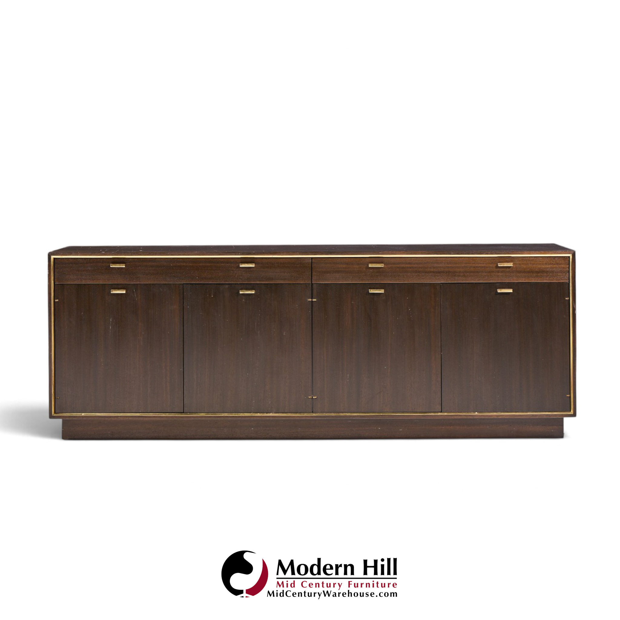 harvey probber mid century brass and mahogany credenza