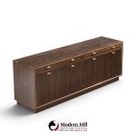 harvey probber mid century brass and mahogany credenza