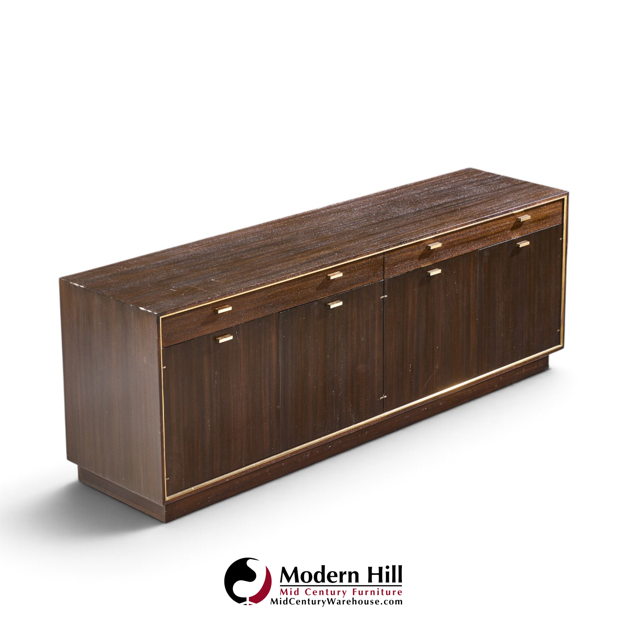 harvey probber mid century brass and mahogany credenza