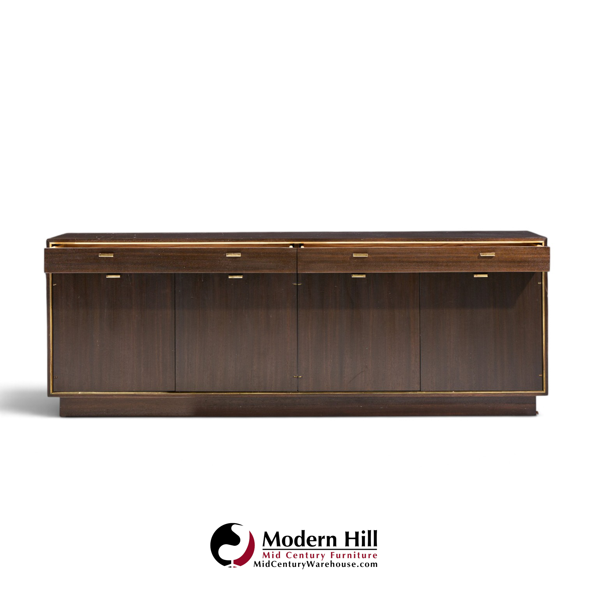 harvey probber mid century brass and mahogany credenza