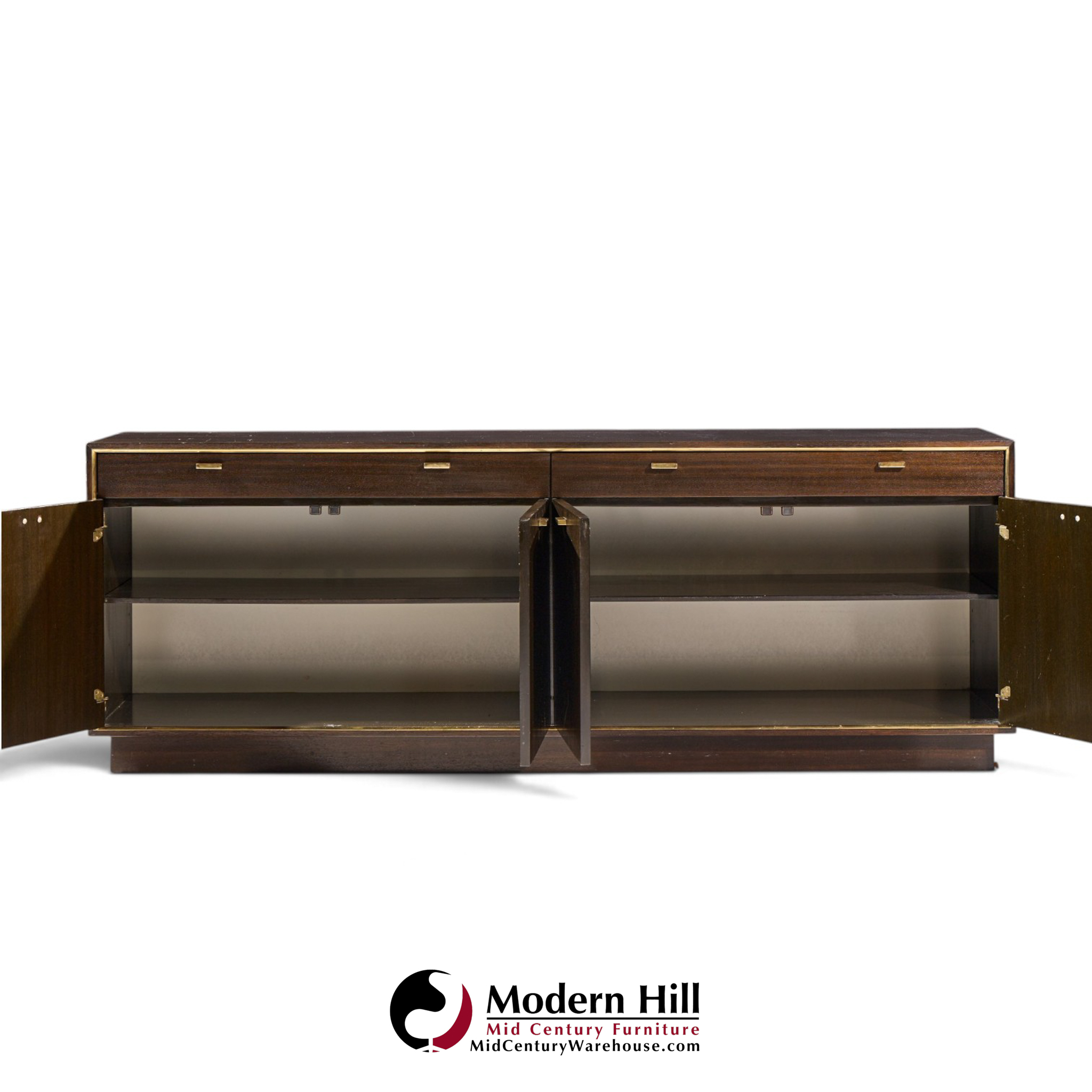 harvey probber mid century brass and mahogany credenza