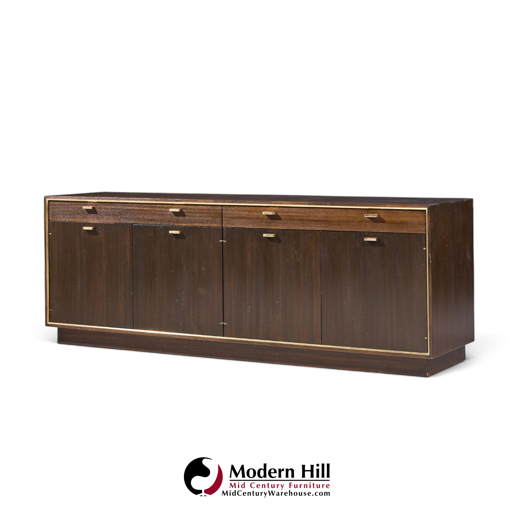 harvey probber mid century brass and mahogany credenza