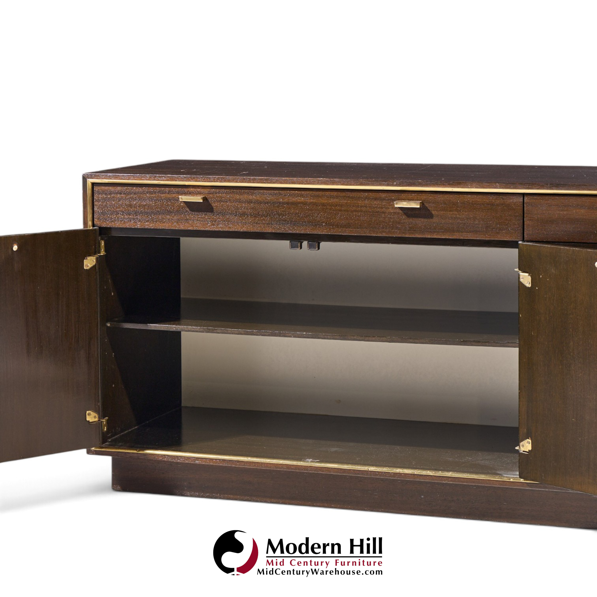 harvey probber mid century brass and mahogany credenza