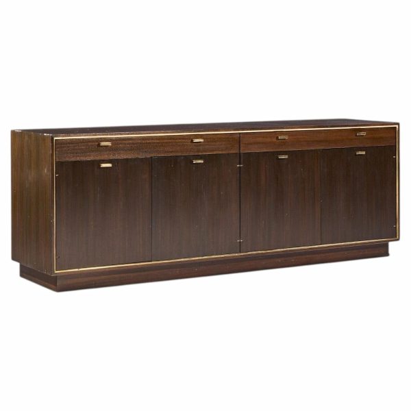 harvey probber mid century mahogany and brass credenza