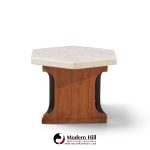harvey probber mid century walnut and terrazzo top hexagon side tables - pair