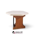 harvey probber mid century walnut and terrazzo top hexagon side tables - pair