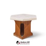 harvey probber mid century walnut and terrazzo top hexagon side tables - pair