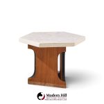 harvey probber mid century walnut and terrazzo top hexagon side tables - pair