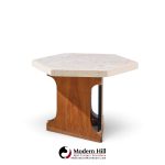 harvey probber mid century walnut and terrazzo top hexagon side tables - pair