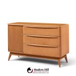 heywood wakefield mid century champagne tambour door sideboard credenza with hutch