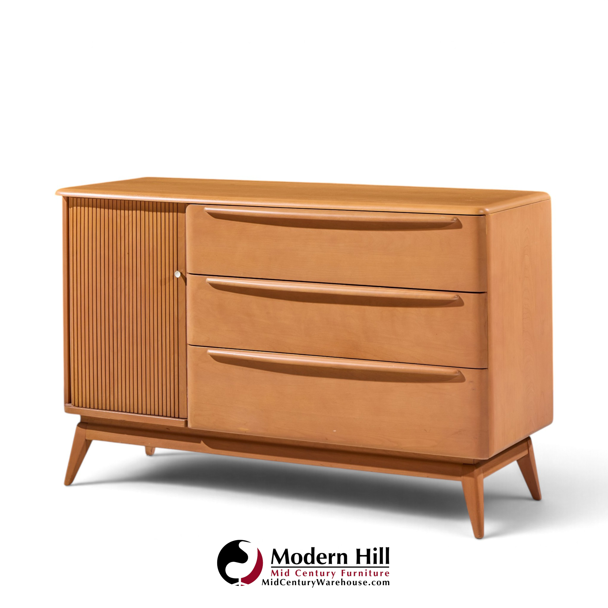 heywood wakefield mid century champagne tambour door sideboard credenza with hutch
