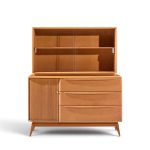 heywood wakefield mid century champagne tambour door sideboard credenza with hutch