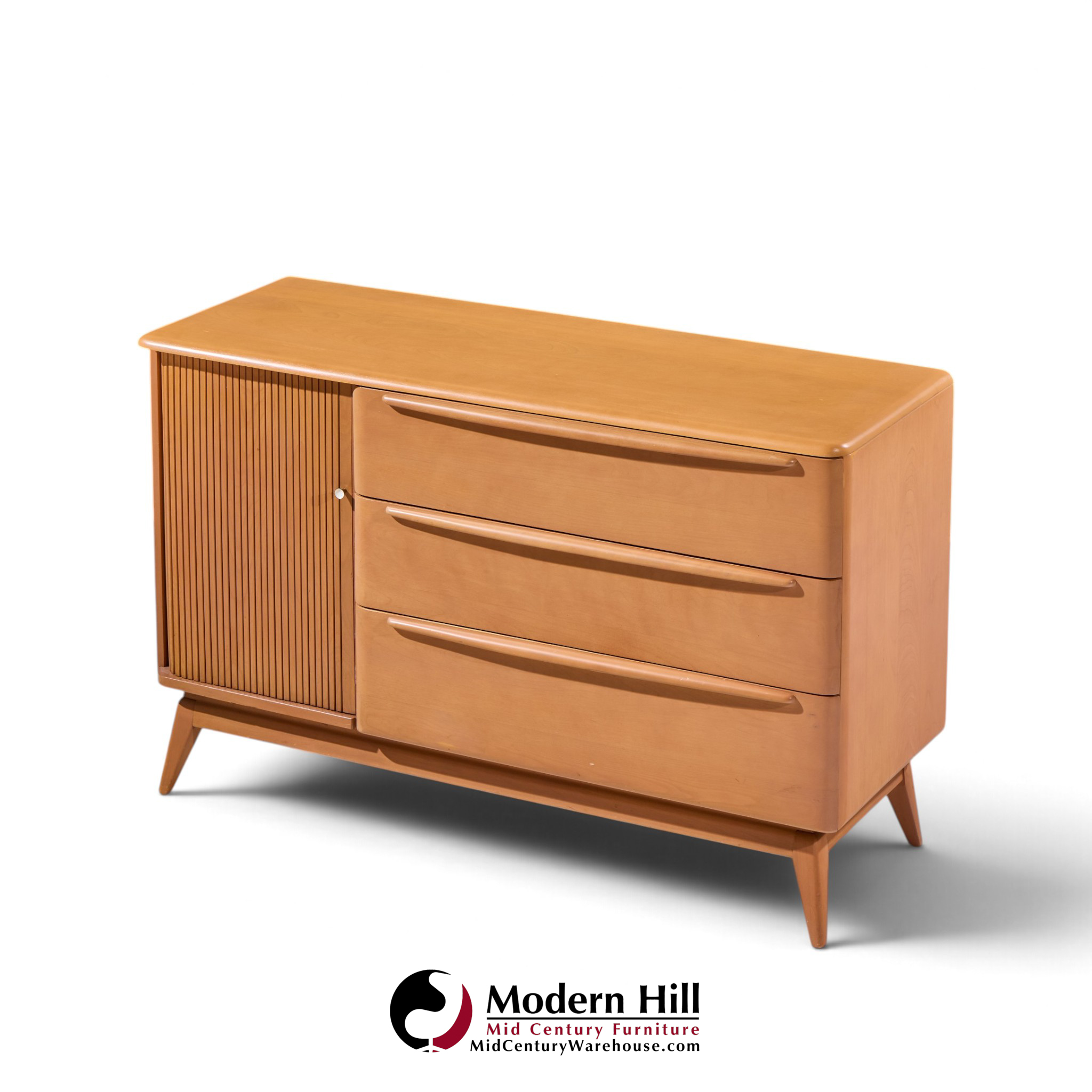heywood wakefield mid century champagne tambour door sideboard credenza with hutch