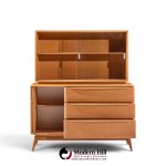 heywood wakefield mid century champagne tambour door sideboard credenza with hutch