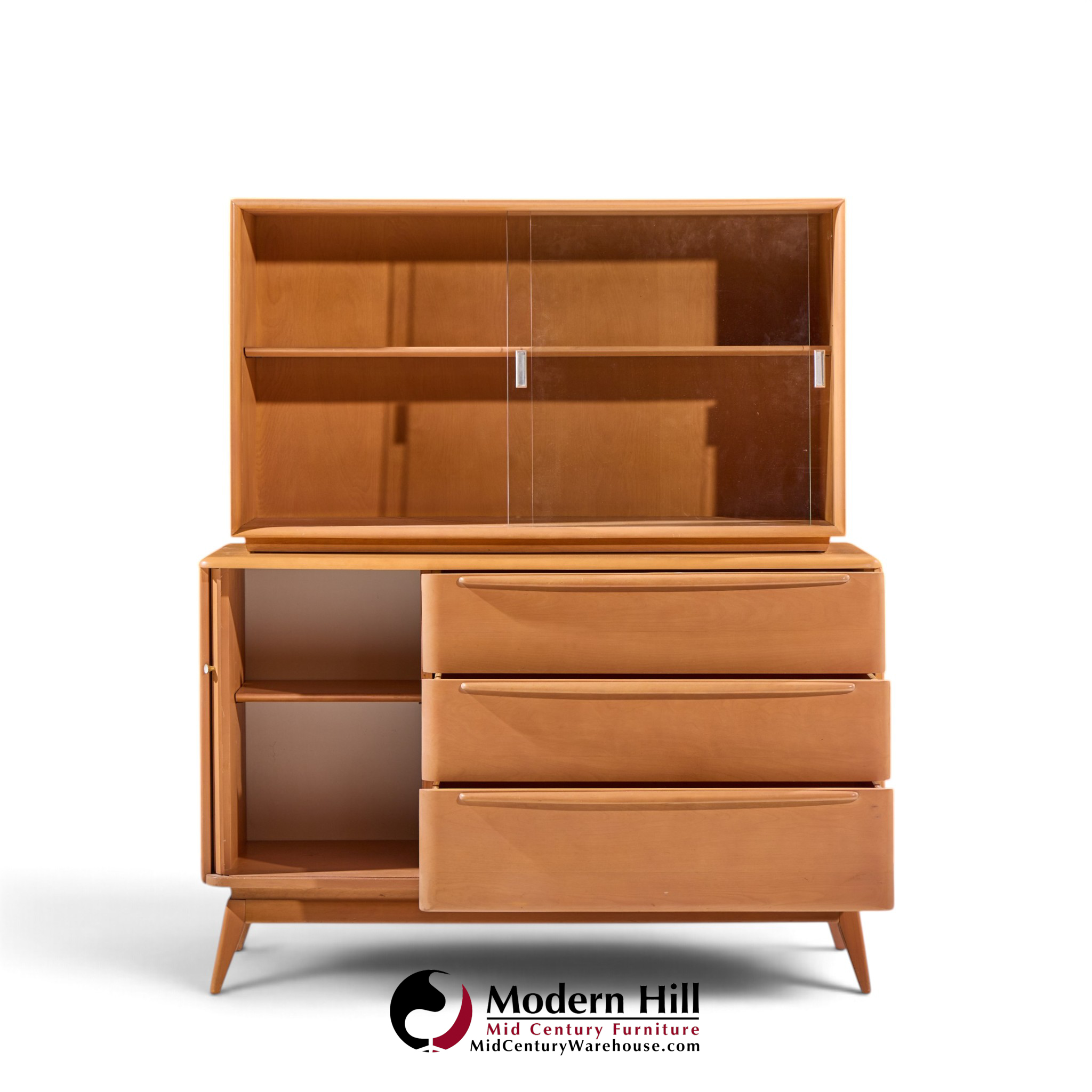 heywood wakefield mid century champagne tambour door sideboard credenza with hutch