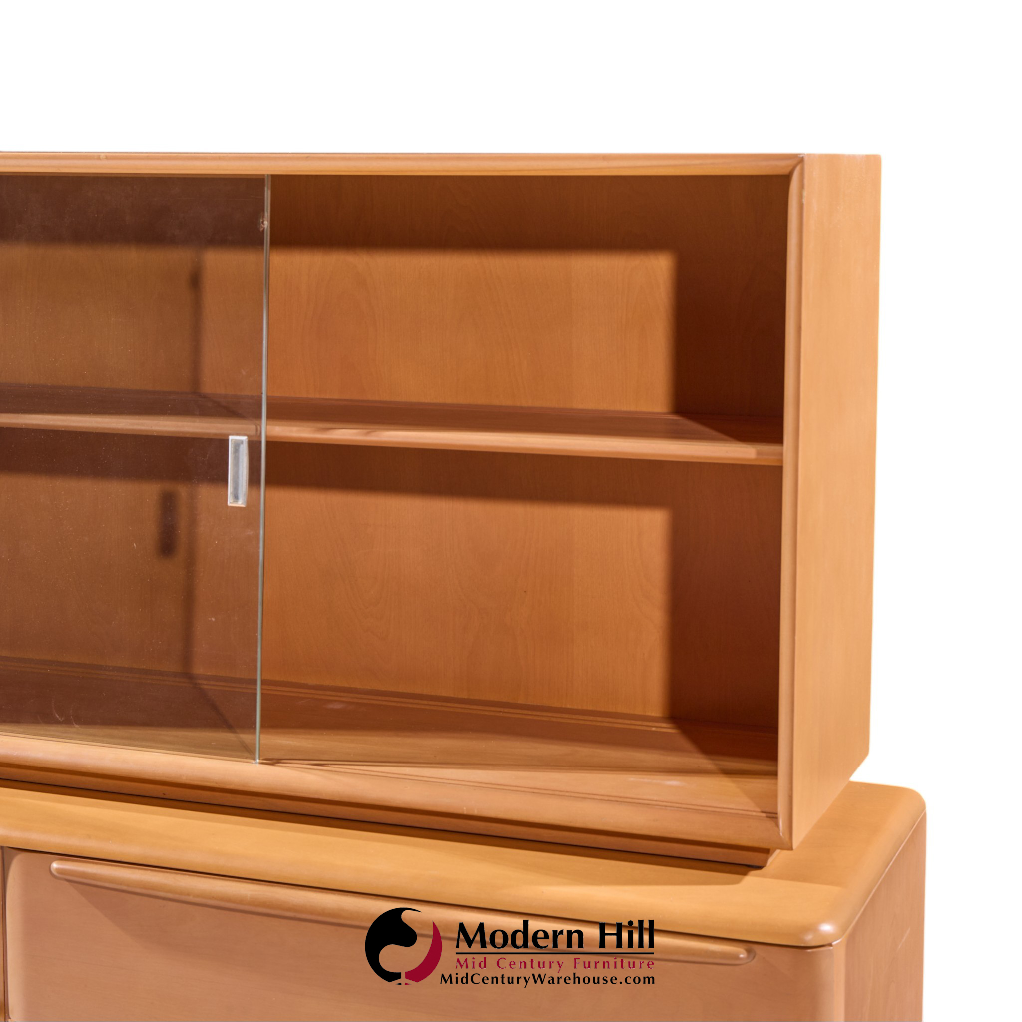 heywood wakefield mid century champagne tambour door sideboard credenza with hutch