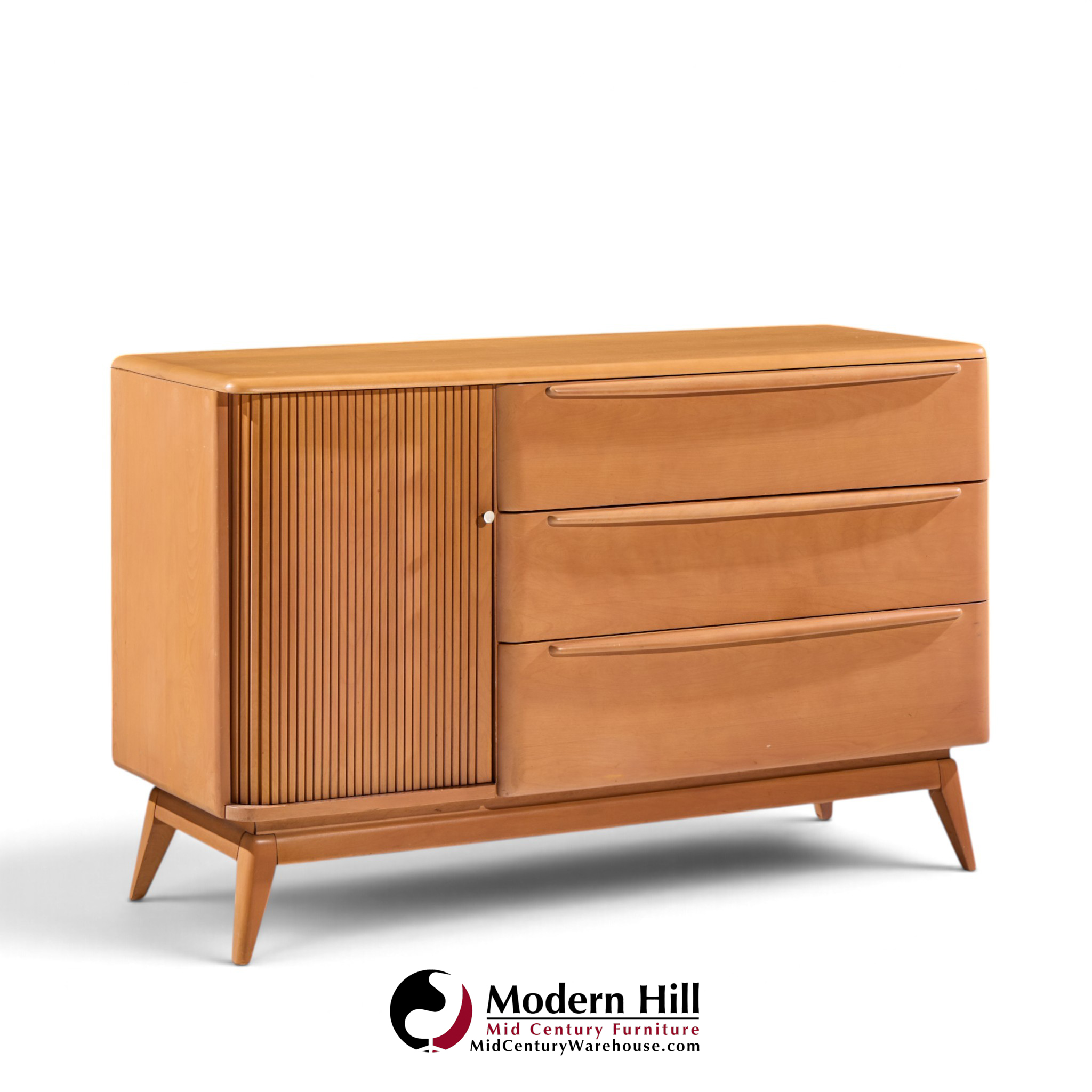 heywood wakefield mid century champagne tambour door sideboard credenza with hutch