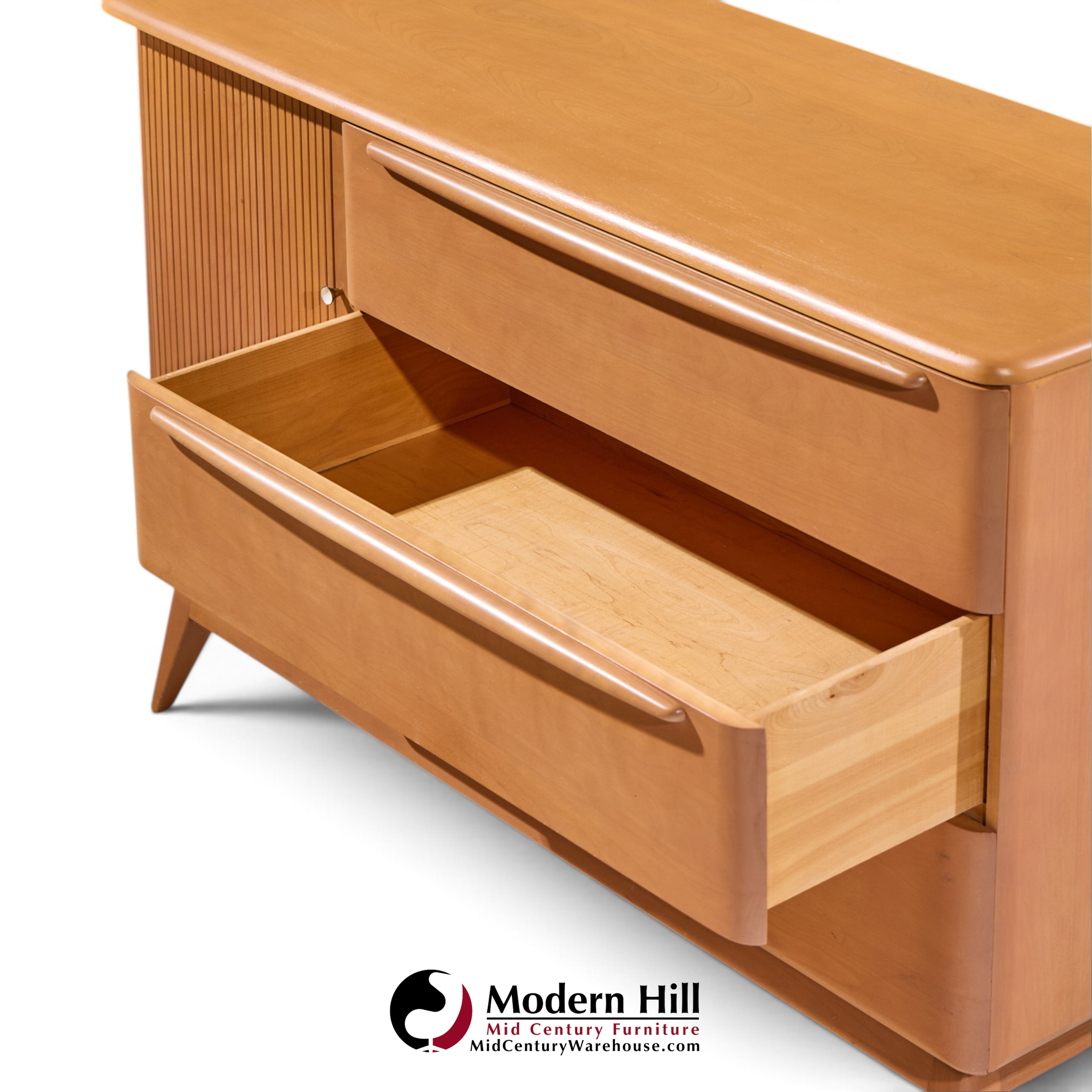 heywood wakefield mid century champagne tambour door sideboard credenza with hutch