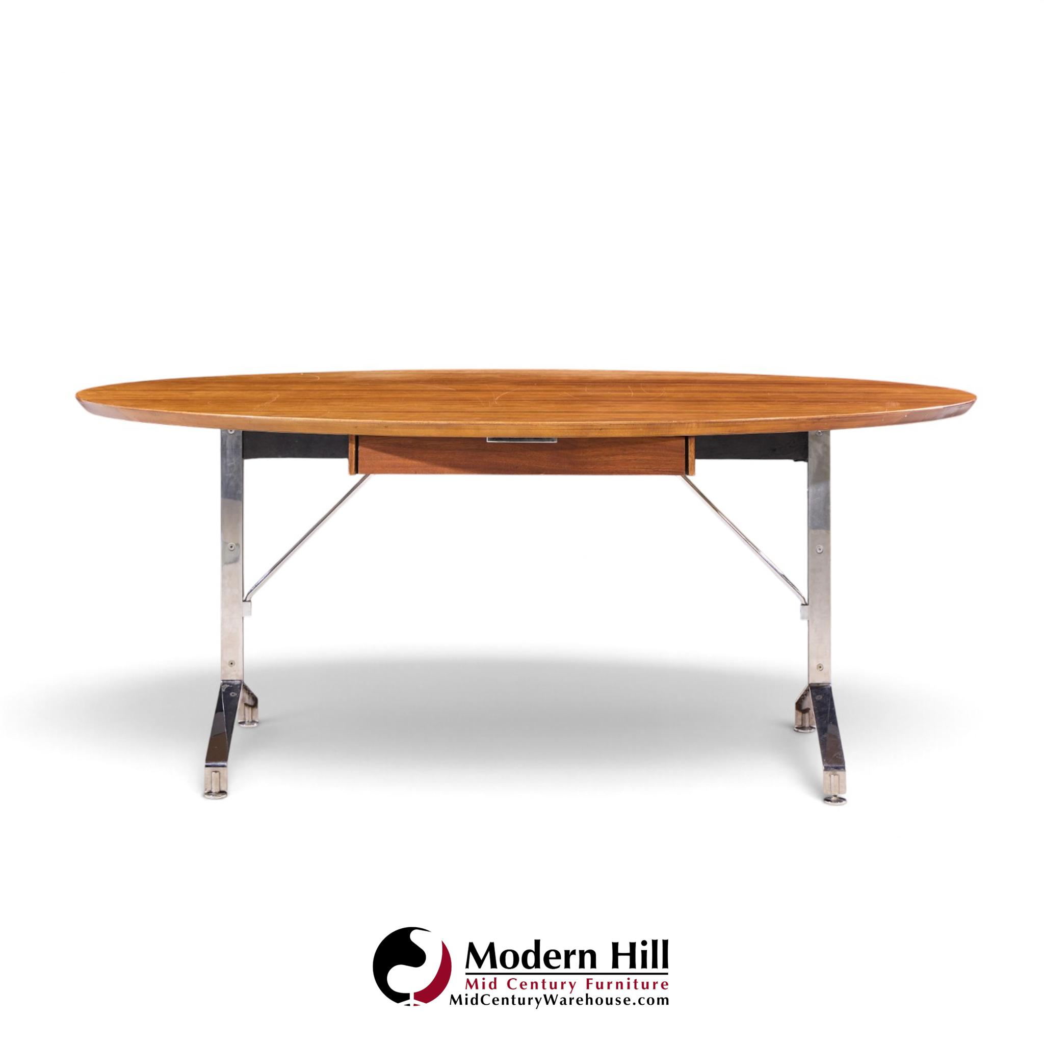 imperial mid century oval walnut and chrome desk
