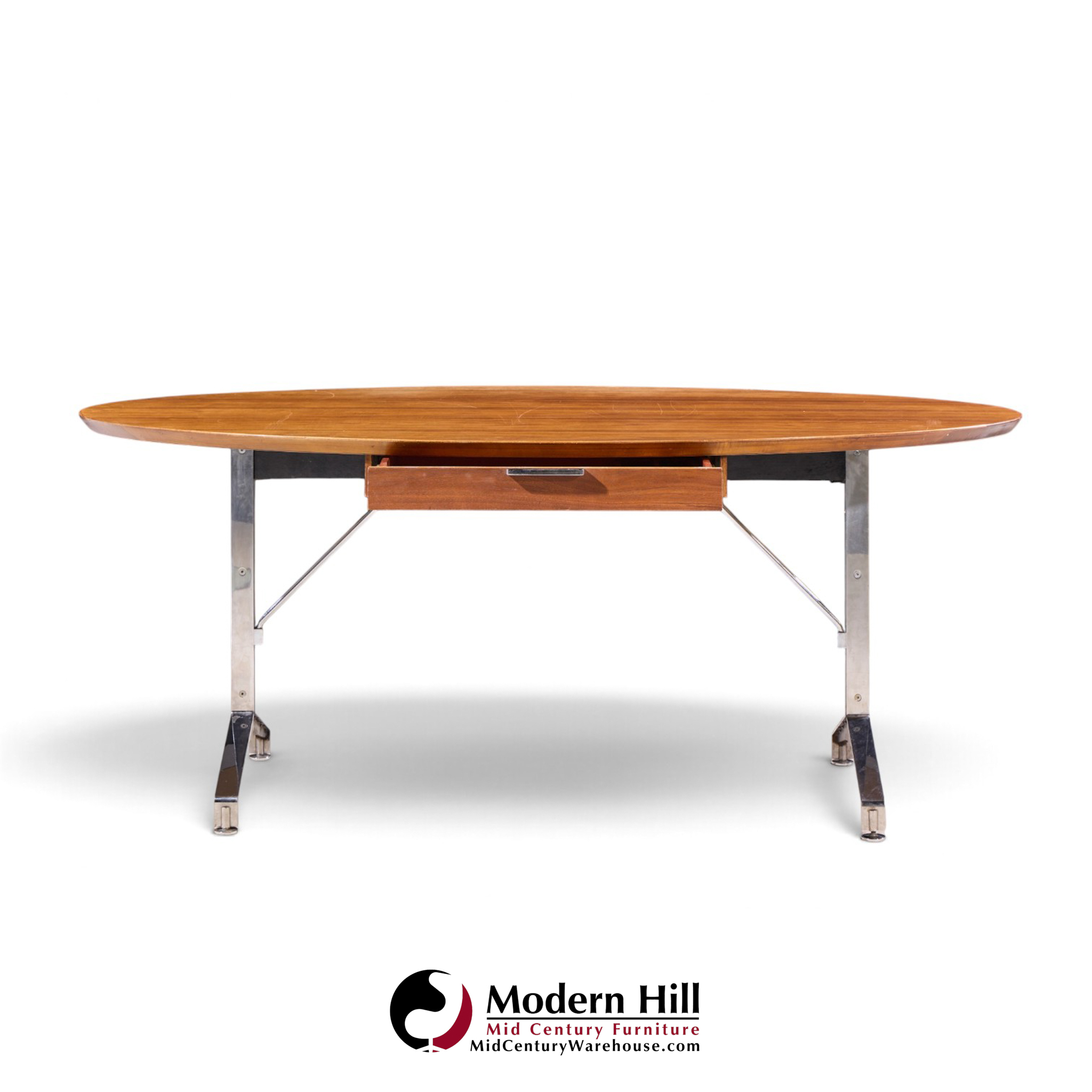imperial mid century oval walnut and chrome desk