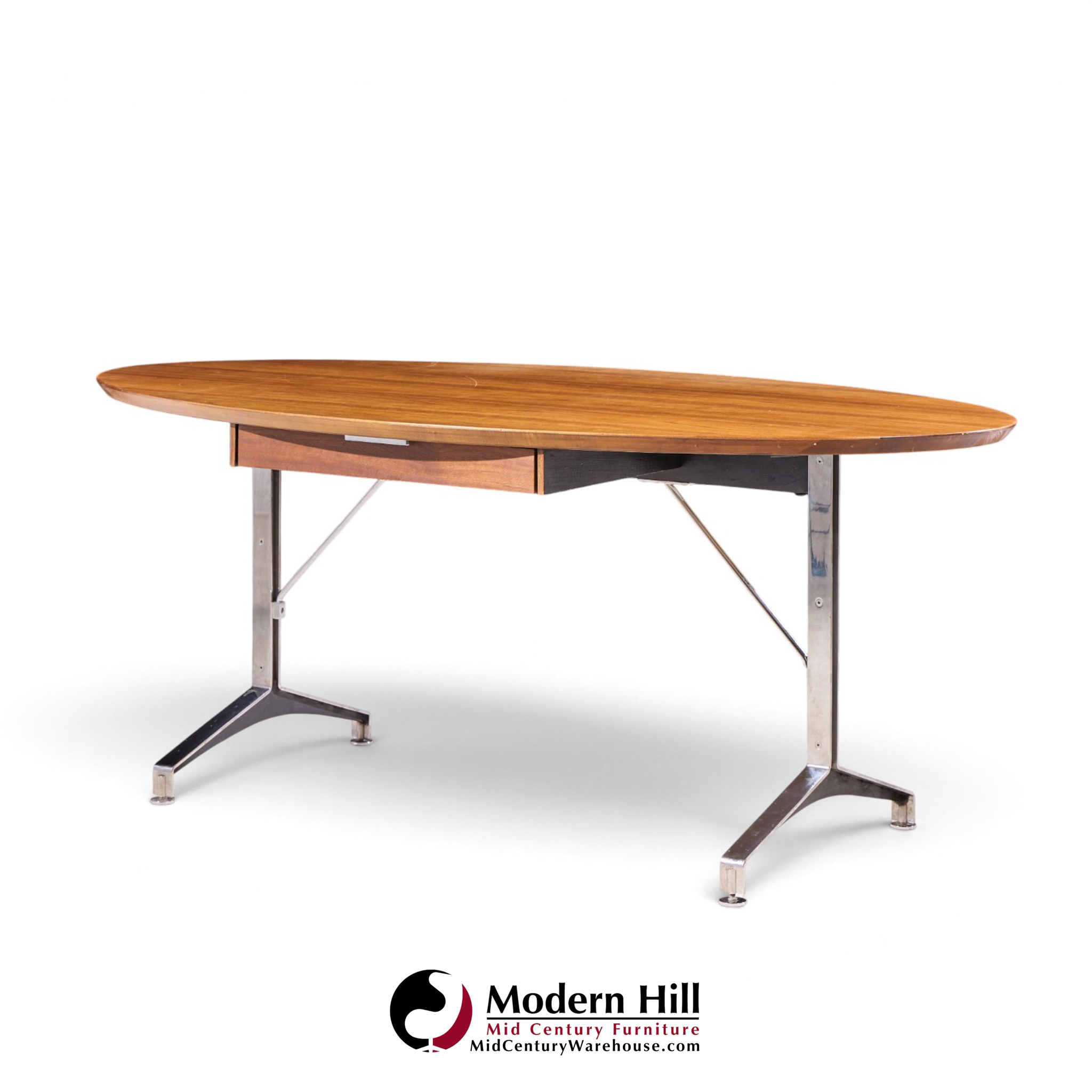 imperial mid century oval walnut and chrome desk