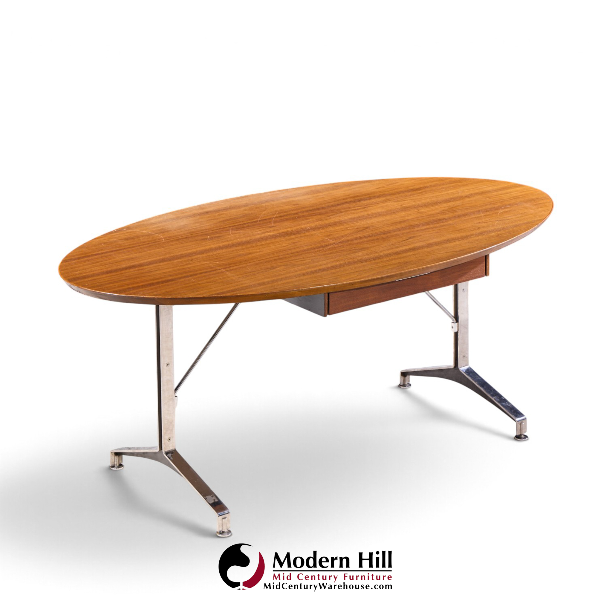 imperial mid century oval walnut and chrome desk