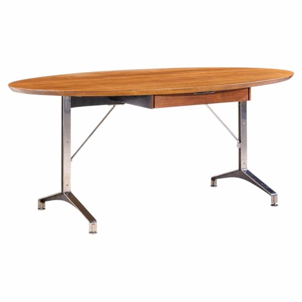 imperial mid century oval walnut and chrome desk