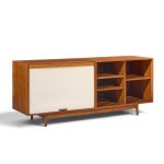 jens risom mid century walnut tambour door credenza