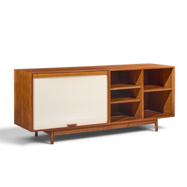 jens risom mid century walnut tambour door credenza