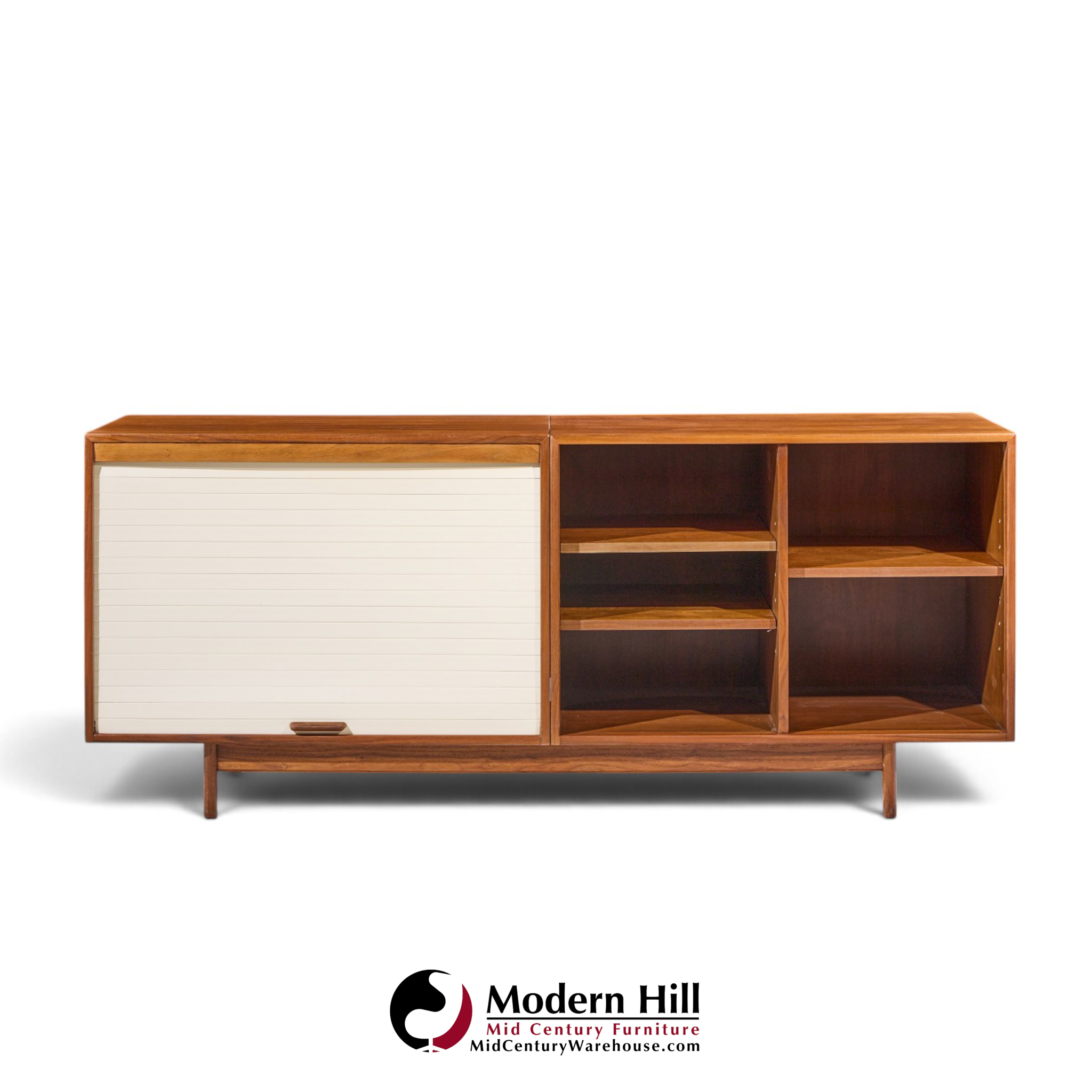jens risom mid century walnut tambour door credenza