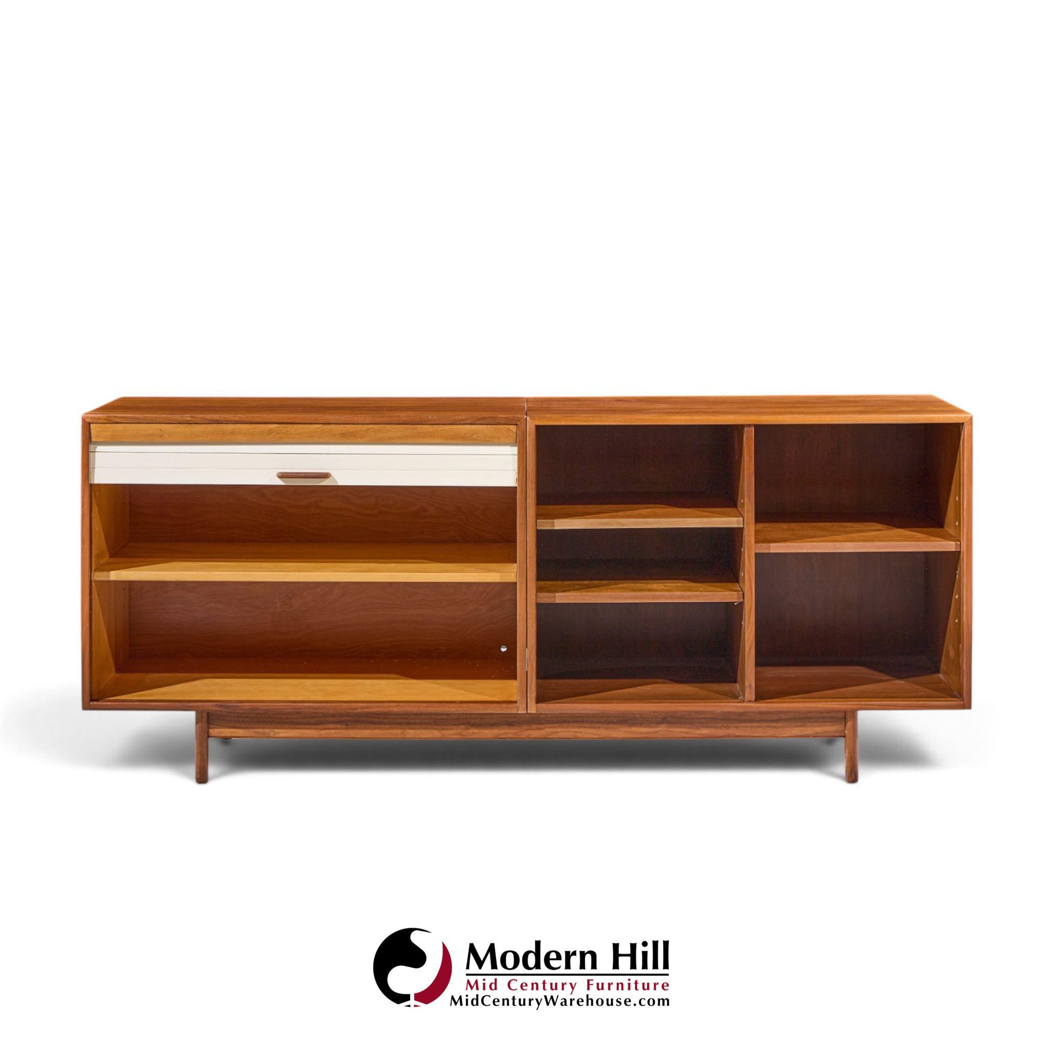 jens risom mid century walnut tambour door credenza