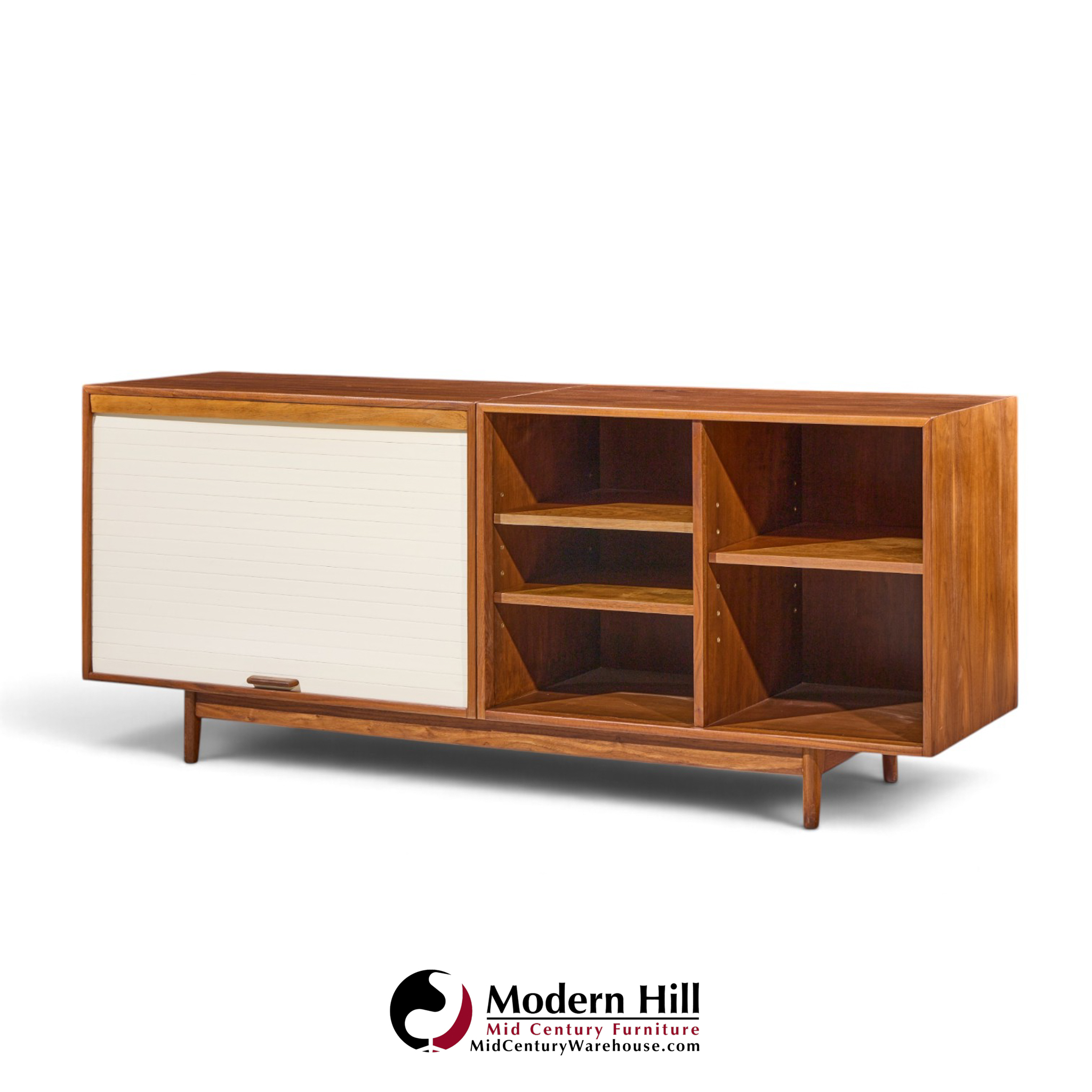 jens risom mid century walnut tambour door credenza