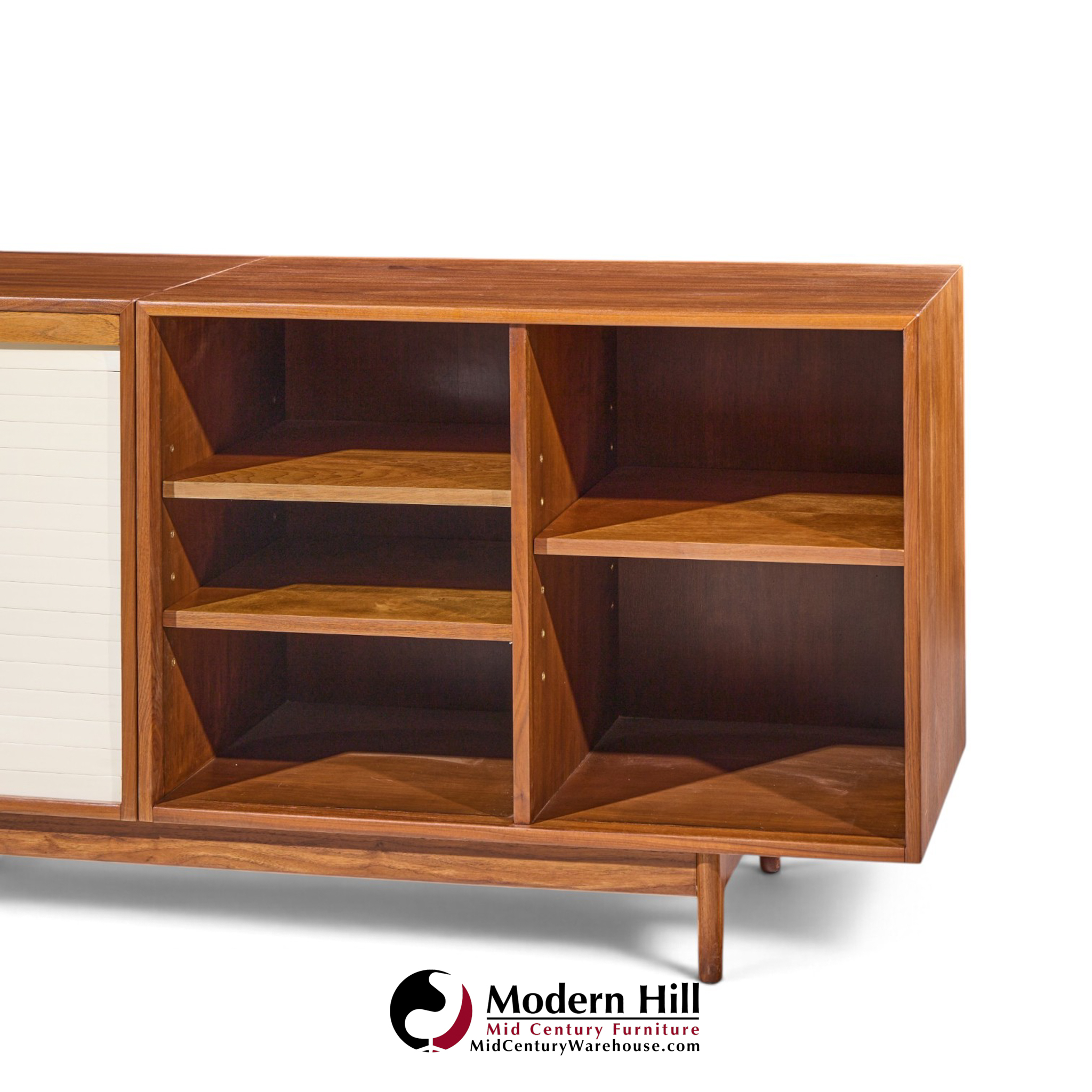 jens risom mid century walnut tambour door credenza