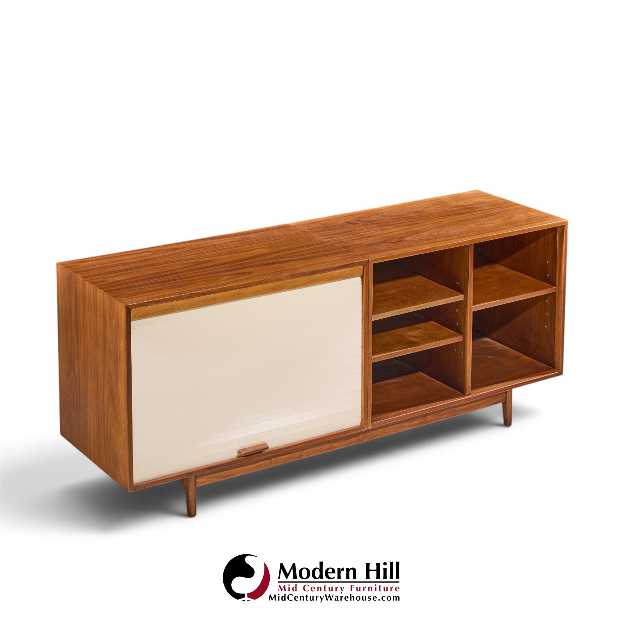 jens risom mid century walnut tambour door credenza