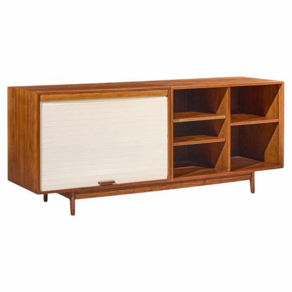jens risom mid century walnut tambour door credenza