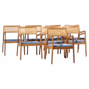 jens risom model c-140 mid century playboy walnut and cane dining chairs - set of 8