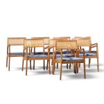 jens risom model c-140 mid century playboy walnut and cane dining chairs - set of 8
