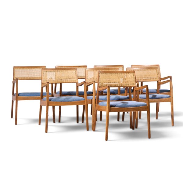 jens risom model c-140 mid century playboy walnut and cane dining chairs - set of 8