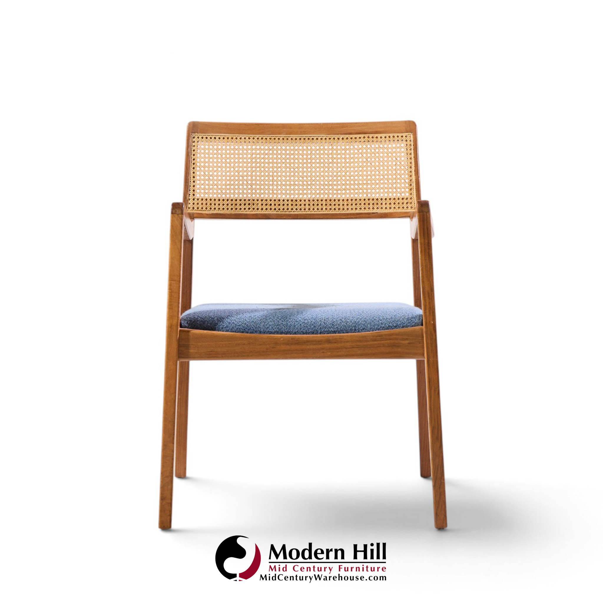 jens risom model c-140 mid century playboy walnut and cane dining chairs - set of 8