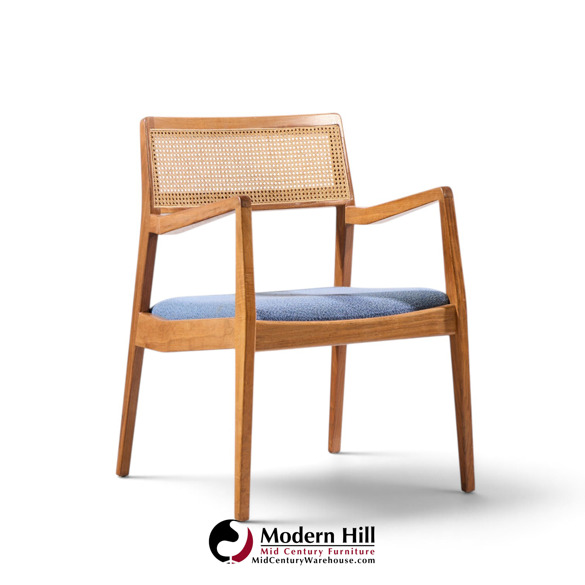 jens risom model c-140 mid century playboy walnut and cane dining chairs - set of 8