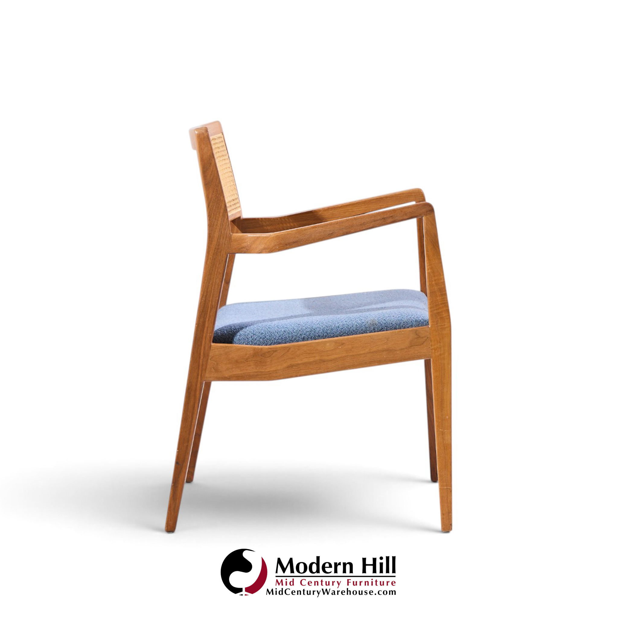 jens risom model c-140 mid century playboy walnut and cane dining chairs - set of 8