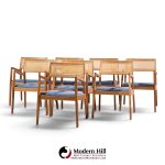 jens risom model c-140 mid century playboy walnut and cane dining chairs - set of 8